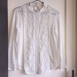 Pinky size S embroidered mesh long sleeves blouse